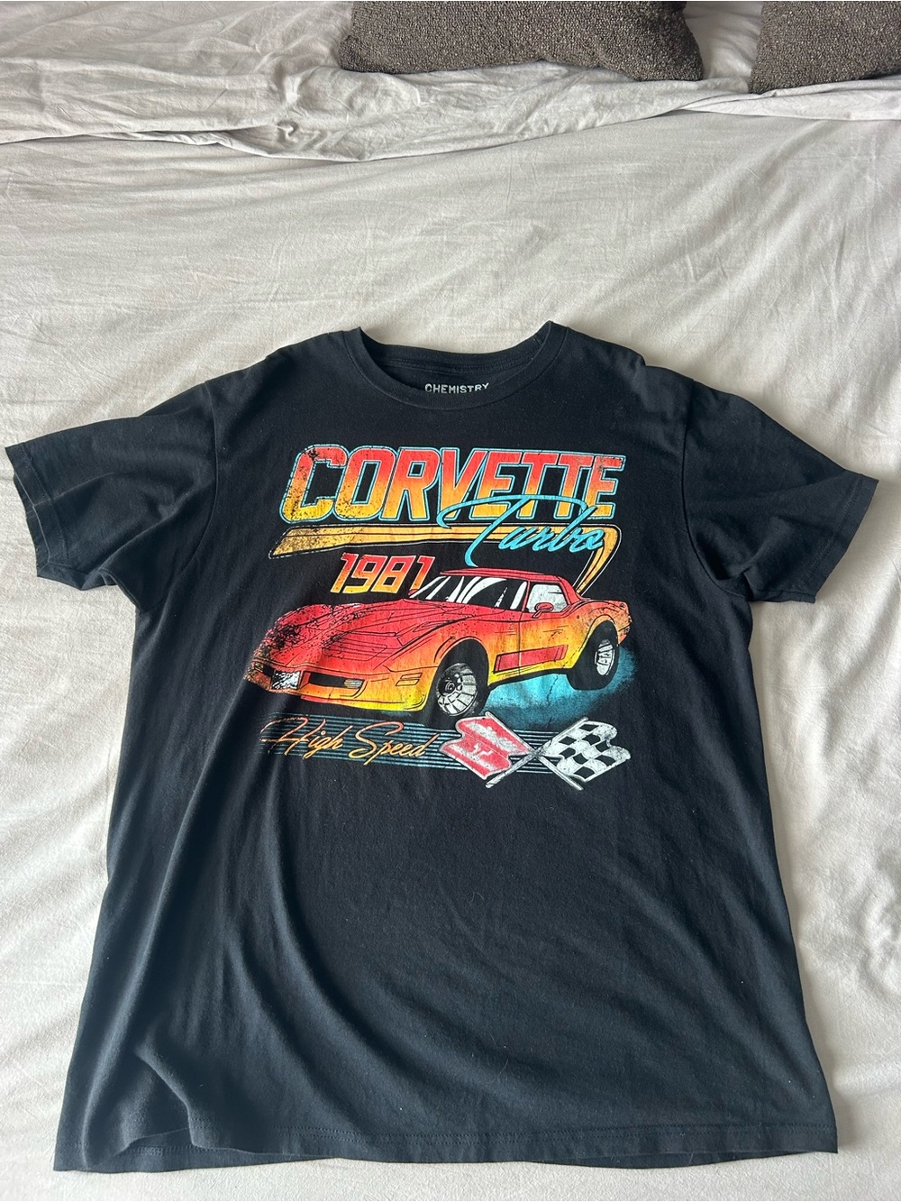 Chemistry Black Tee with Red/Yellow Corvette Graphic